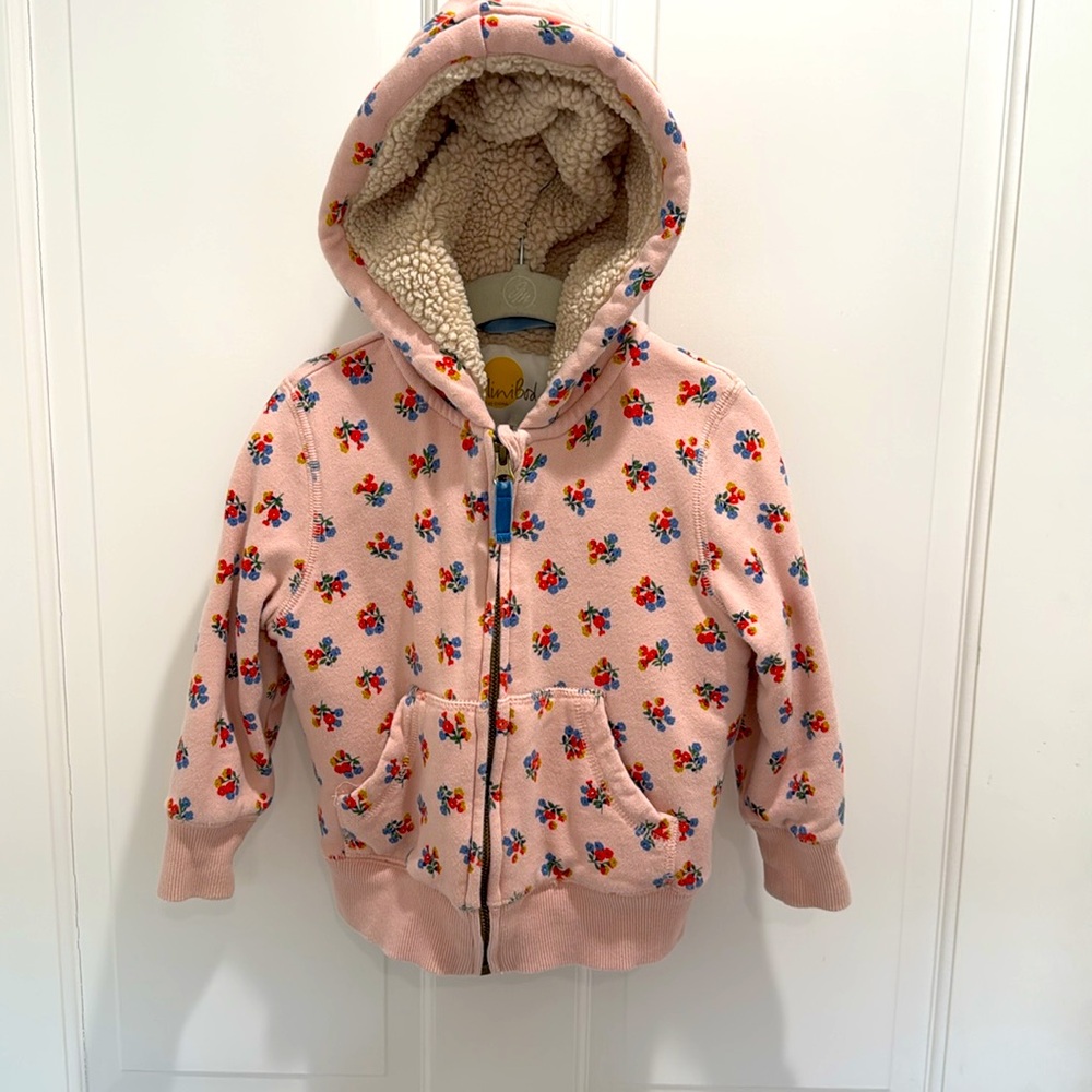 Mini Boden 2-3 years Floral Pink Kids Hoodie Sherpa lining so warm!